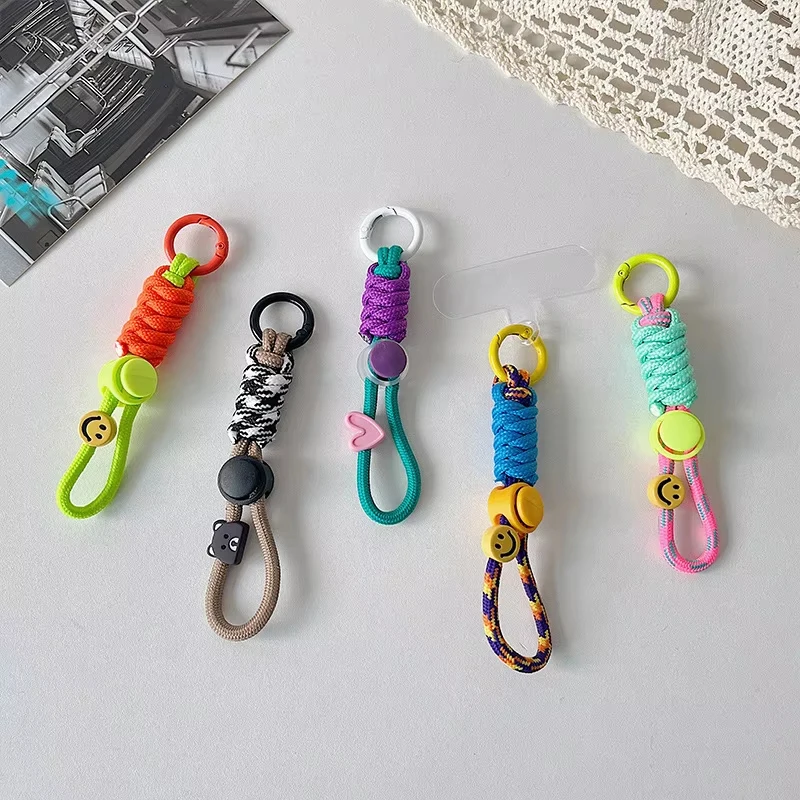 LLavero de moda con cordón trenzado creativo para mujer, funda de teléfono, correa de cuerda con nudo antipérdida, llaveros de coche, accesorios Diy