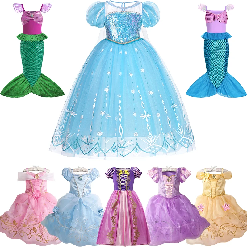 

Disney Children Elsa Princess Dress Frozen Costume Anna Rapunzel Cosplay Costume Baby Girls Birthday Party Clothings 2-10 Years