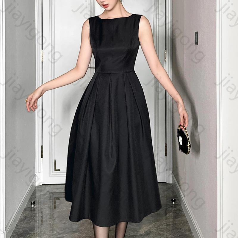 

Elegant A-Line Sleeveless Evening Dresses Black Pleat Celebrity Dress Exquisite High Quality Prom Party Gowns Women Customized