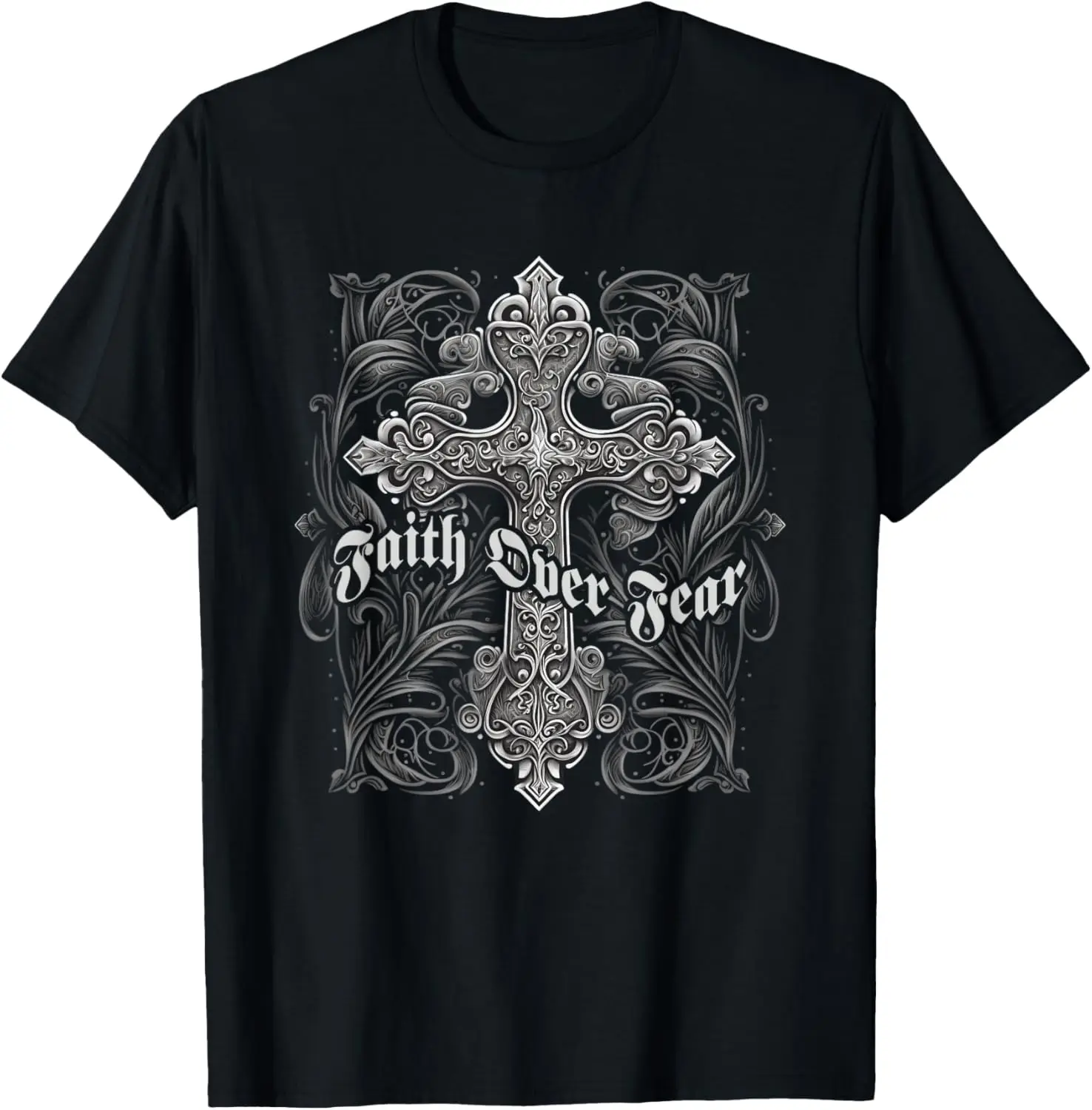 Gothic Cross Faith over Fear Design for Christian Gothic T-Shirt