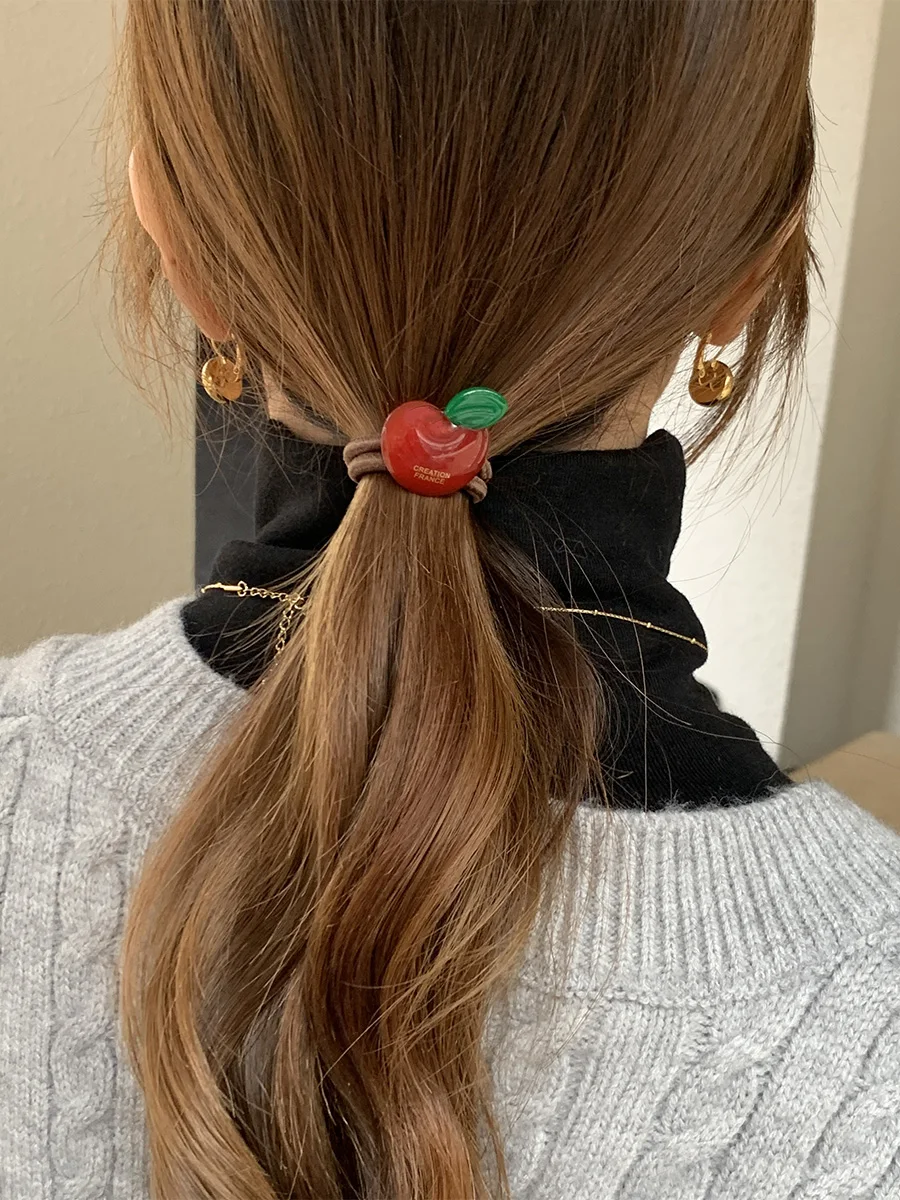 Korean FRANCE Gold Label Red Apple Hairband French Age Reducing High ponytail Hair Rope Head Rope Rubber Band Cherry