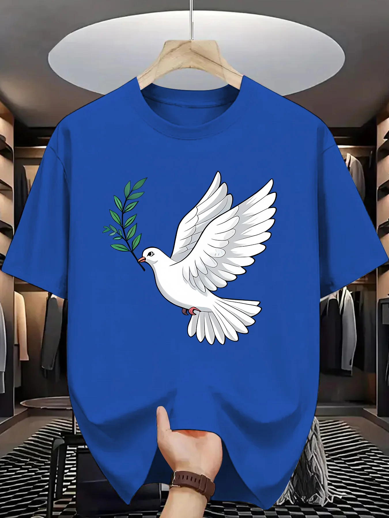 Peace Dove Mens Crew Neck T Shirt White Pigeon With Olive Branch Peace Symbol Graphic Short Sleeve Tee Casual Male Street Tops