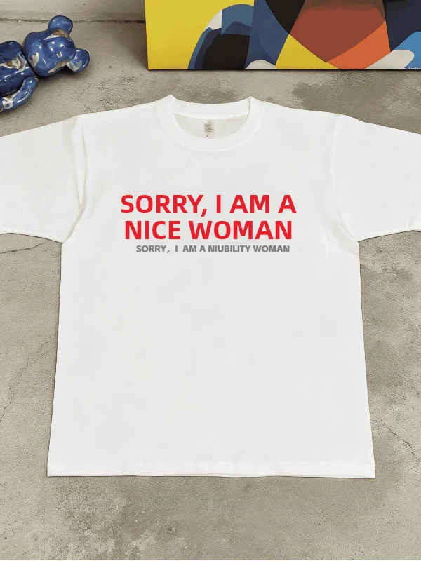 Pure Cotton Short Sleeve T-Shirt Funny Text Print Women's Liberation Small Trendy Casual Style Breathable round Neck Design