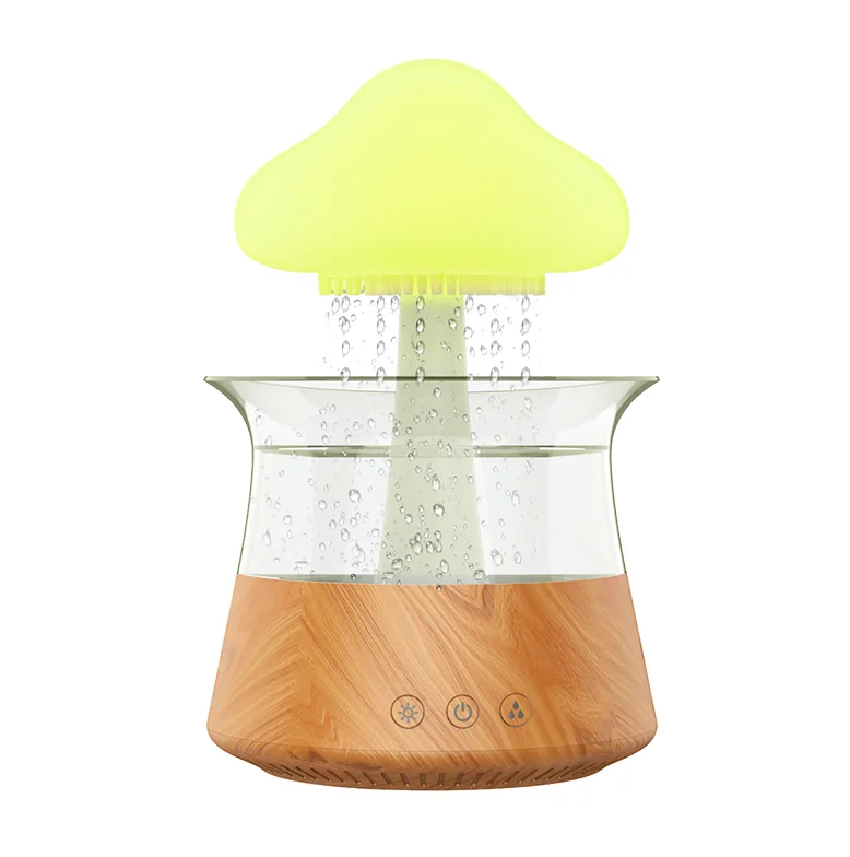 2023 Trends Product White Noise Machine Wooden Rain Maker Water Drop Rain Cloud Mushroom Humidifier Night Light Aromatherapy