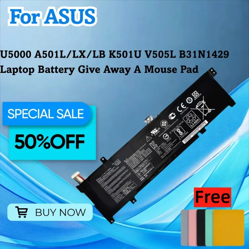

For ASUS U5000 A501L/LX/LB K501U V505L B31N1429 Laptop Battery Give Away A Mouse Pad