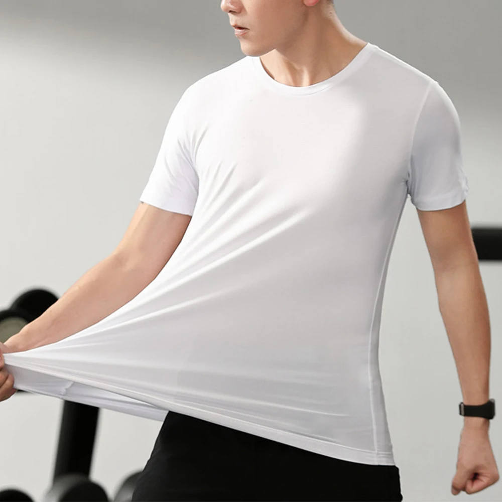 

Mens T-Shirts Crew Neck Top Clothing Good Stretchy High Quality Loose Male Quick Dry Runing Shirts 2022 Fashion