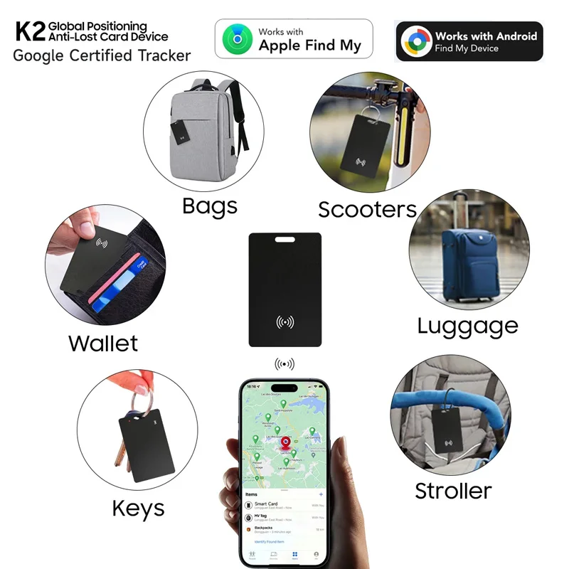Slim Wallet Smartcard Tracker for iOS and Android Waterproof Bluetooth Item Finder Slim Smart Tracking for Luggage Passport