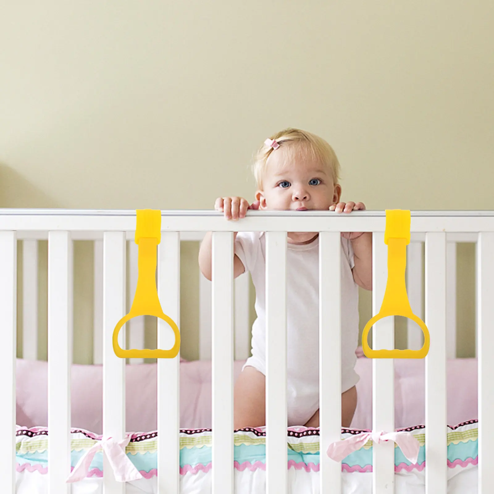 

4Pcs Baby Stand Up Pull Rings Infant Crib Hanging Assist Rings for Crawling Standing Portable Safe Rounded