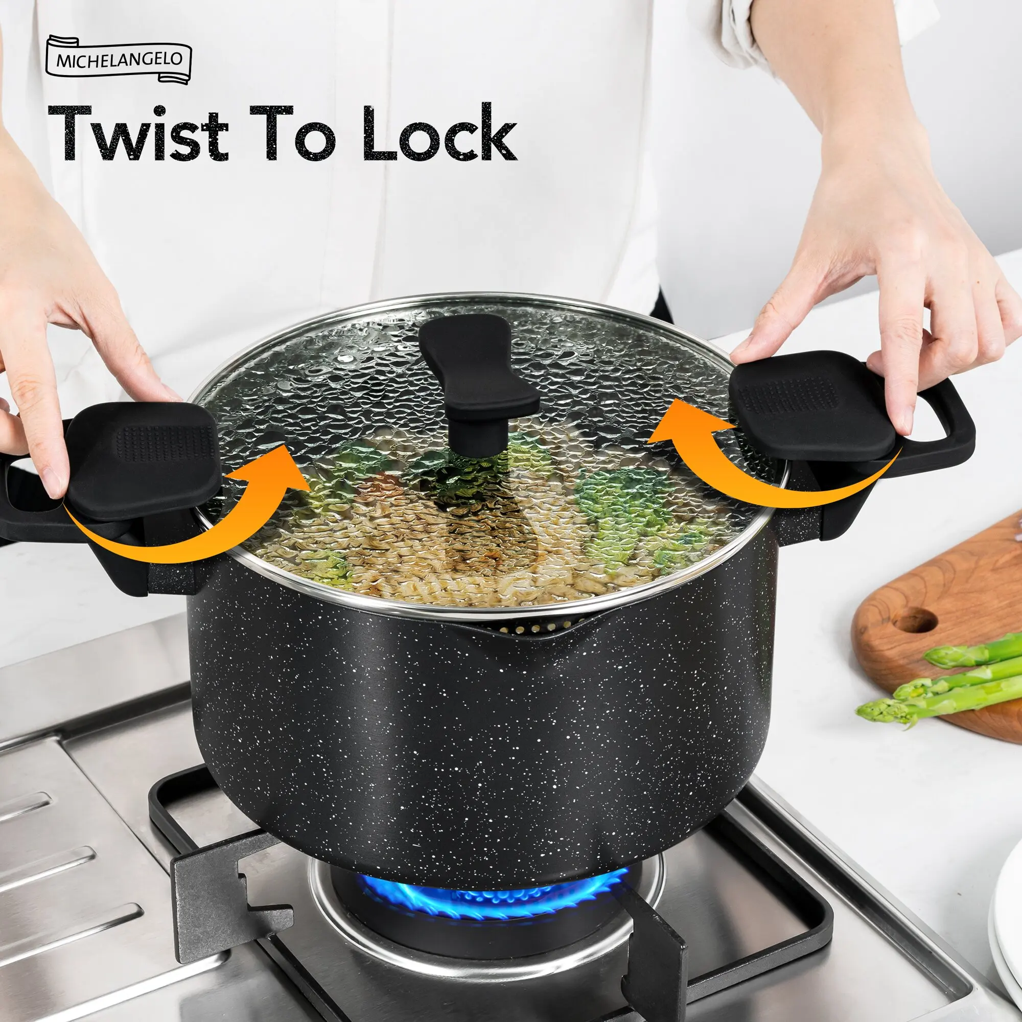 24cm/9.5in Non-stick Stockpot With Twist Lock Handle For Quick Stew Multi-functional Kitchen Stew Pot Suitable For All Stoves