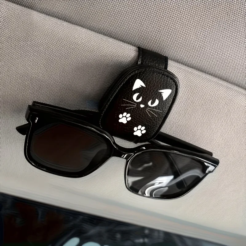 Cute Line-Drawn Cat Design Magnetic Car Glasses Clip, Convenient for Holding Glasses, Creative Car Sun Visor Clip, Multifunctional Ticket Holder, Easy to Install, Suitable for Women's Car Accessories, Holiday Gift