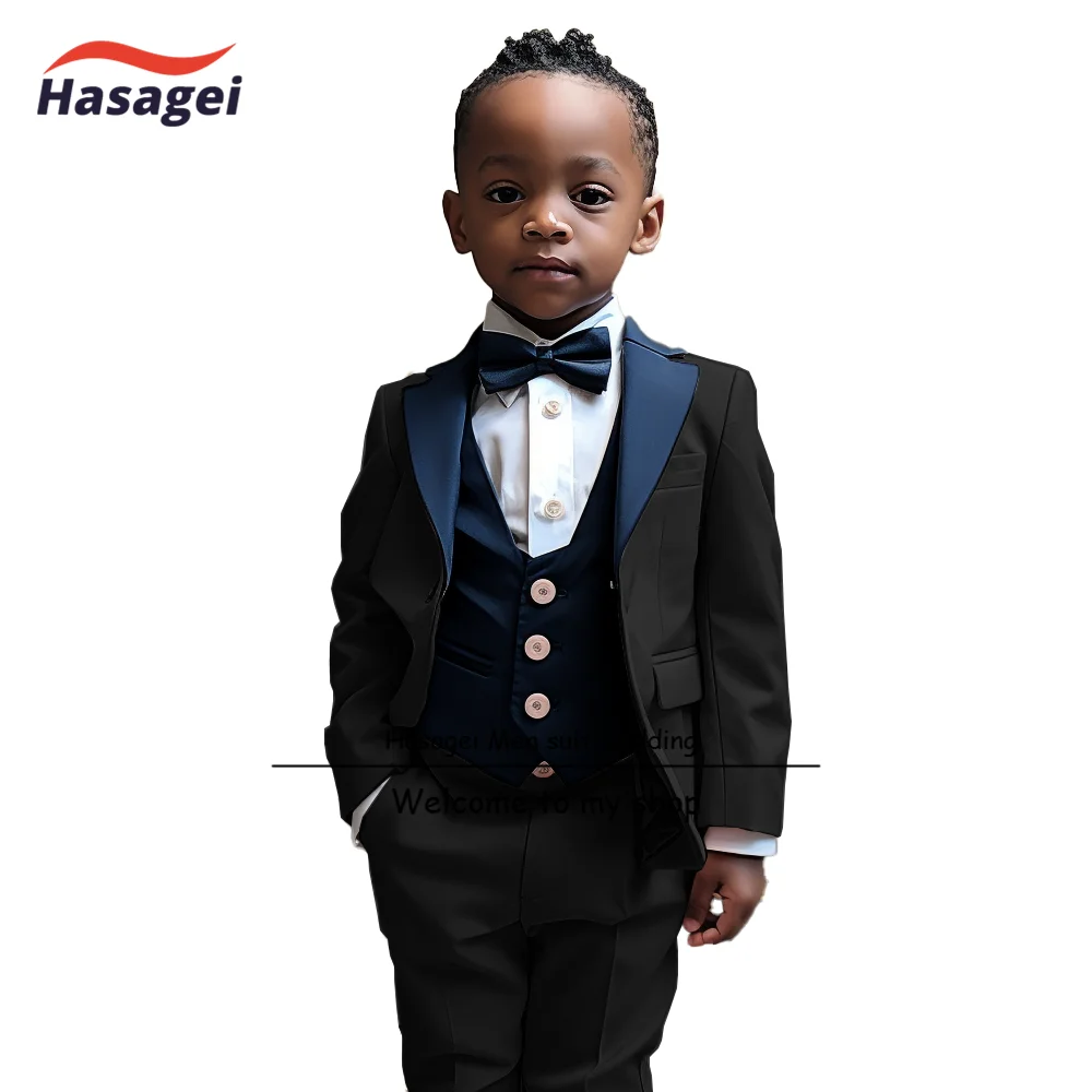 Stylish 3-piece Boys' Suit Yellow with Navy Vest Formal Kids Wedding Tuxedo 2-16 years old Customized Blazer