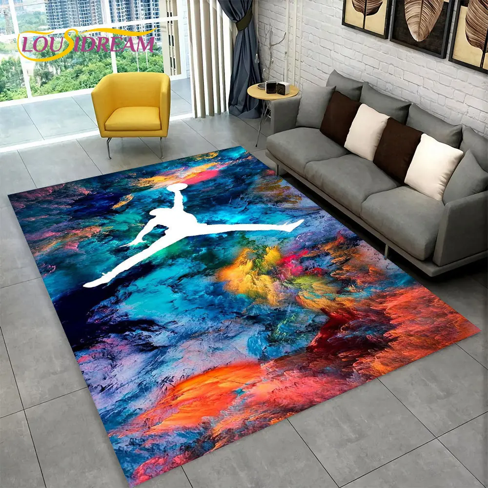 Basketball 3D Area Rug Large,Carpet Rug for Living Room Children Bedroom Sofa Doormat Camping Picnic Decor,Non-slip Floor Mat