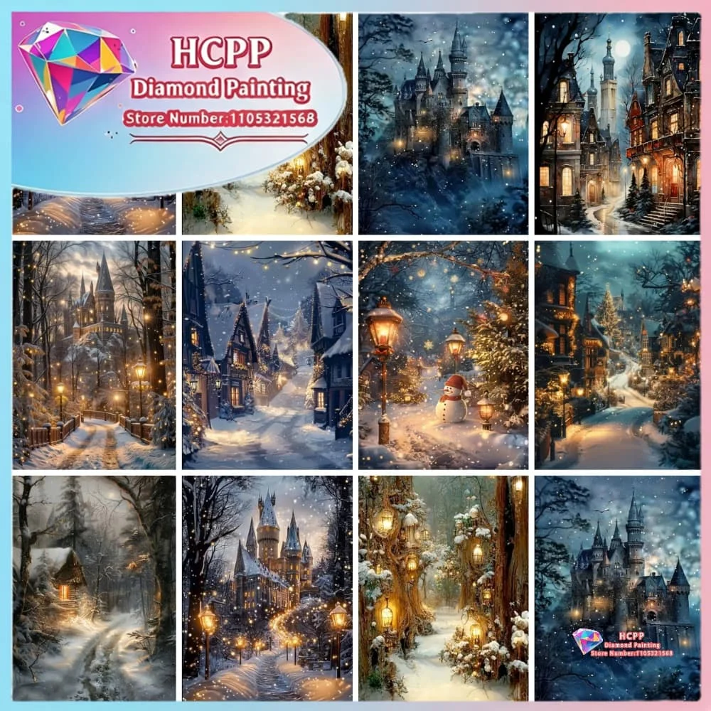 Landschaft Schloss Straße Baum Diamant-Malerei-Set Quadratische Runde Diamanten 5D DIY Mosaik Handgemachte Kunst Einzigartiges Geschenk Handwerk Heimdekoration