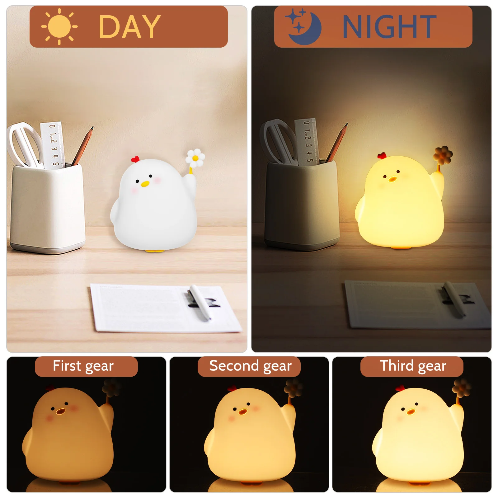 ضوء ليلي قابل لإعادة الشحن للحضانة، مصباح طاولة بجانب السرير، مصباح منضدة على شكل حيوان لطيف، مصباح غرفة مزخرف مع