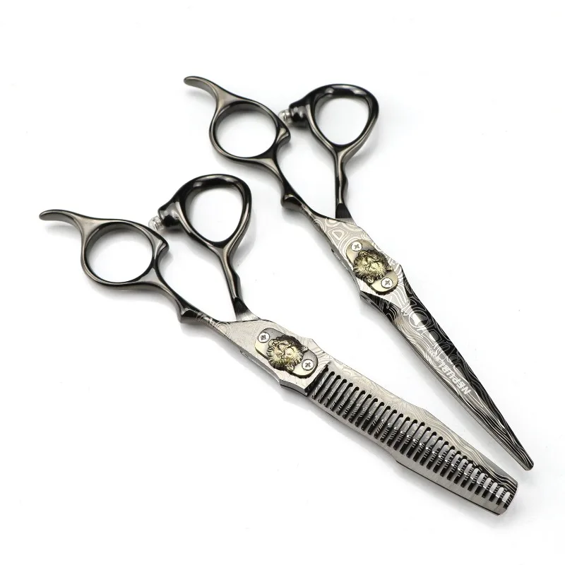 6.0inch JP440C black tiger-head  damascus sword-shaped hair scissors sharp durable right hand  ideal for salons or household