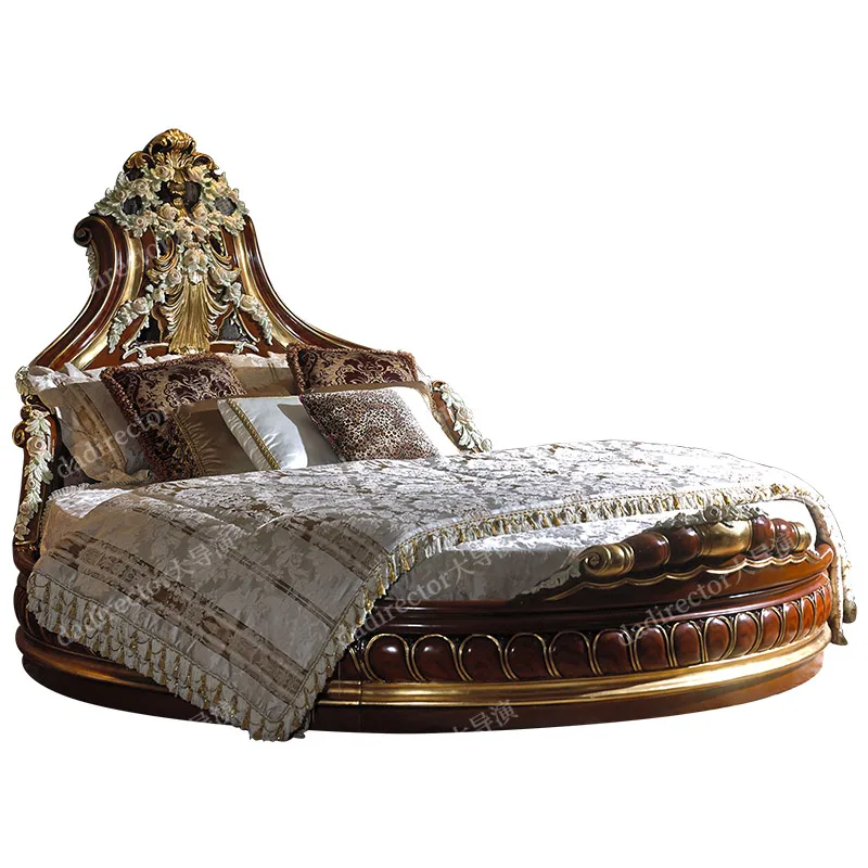 Painted round Bed Carved Solid Wood Double Bed Bedroom 2 M Bed