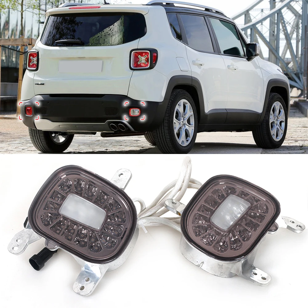 Pop LED Red Rear Bumper Reflectors Rear Fog Tail Lamps White Backup Reverse Lights For Jeep Renegade 2015 2016 2017 2018 2019