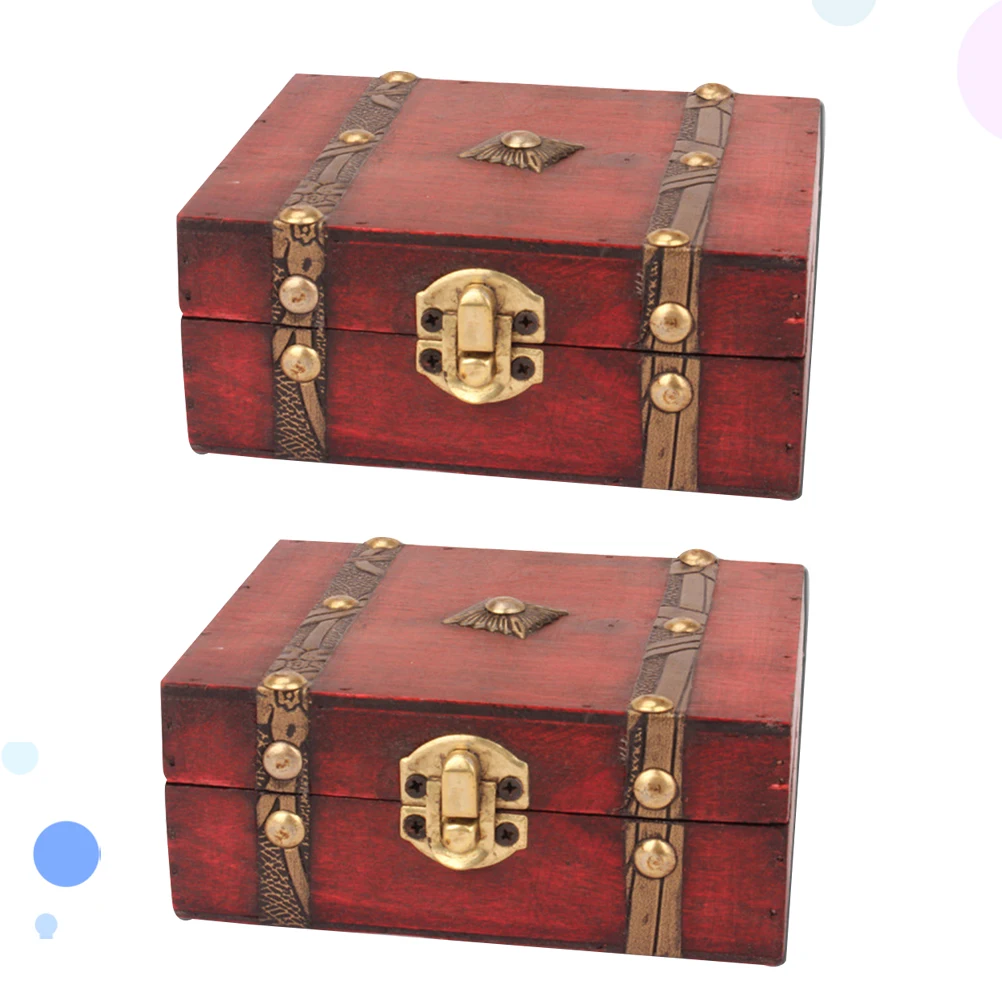 

2pcs Vintage Wooden Jewelry Storage Box Golden Ornaments Home Decoration Metal Buckle Closure Case Organizer For Rings Earrings