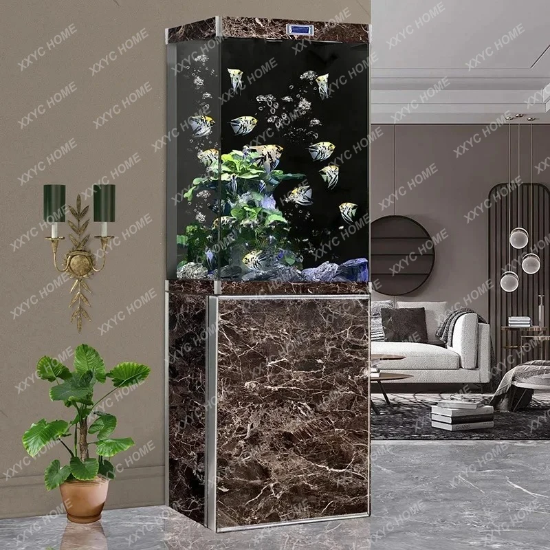 TT53Living Room Small Floor-to-wall Home Landscaping Ultra-white Glass Vertical Square Ecological Bottom Filter Aquarium