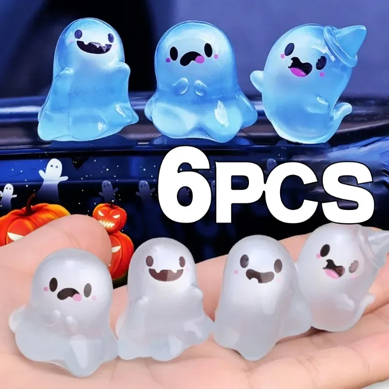 Cute Halloween Ghost Luminous Car Ornaments Glow-in-the-dark DIY Resin Ornament Micro Landscape Desktop Decorative Accessories