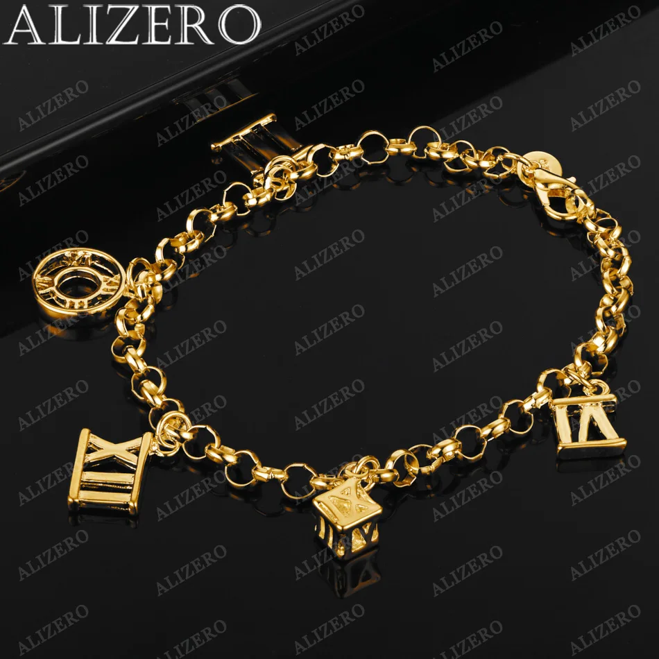 ALIZERO 18K złote cyfry rzymskie Charms bransoletki dla kobiet Fine Jewelry wesele bankiet Party prezent moda bransoletka podkreślająca osobowość