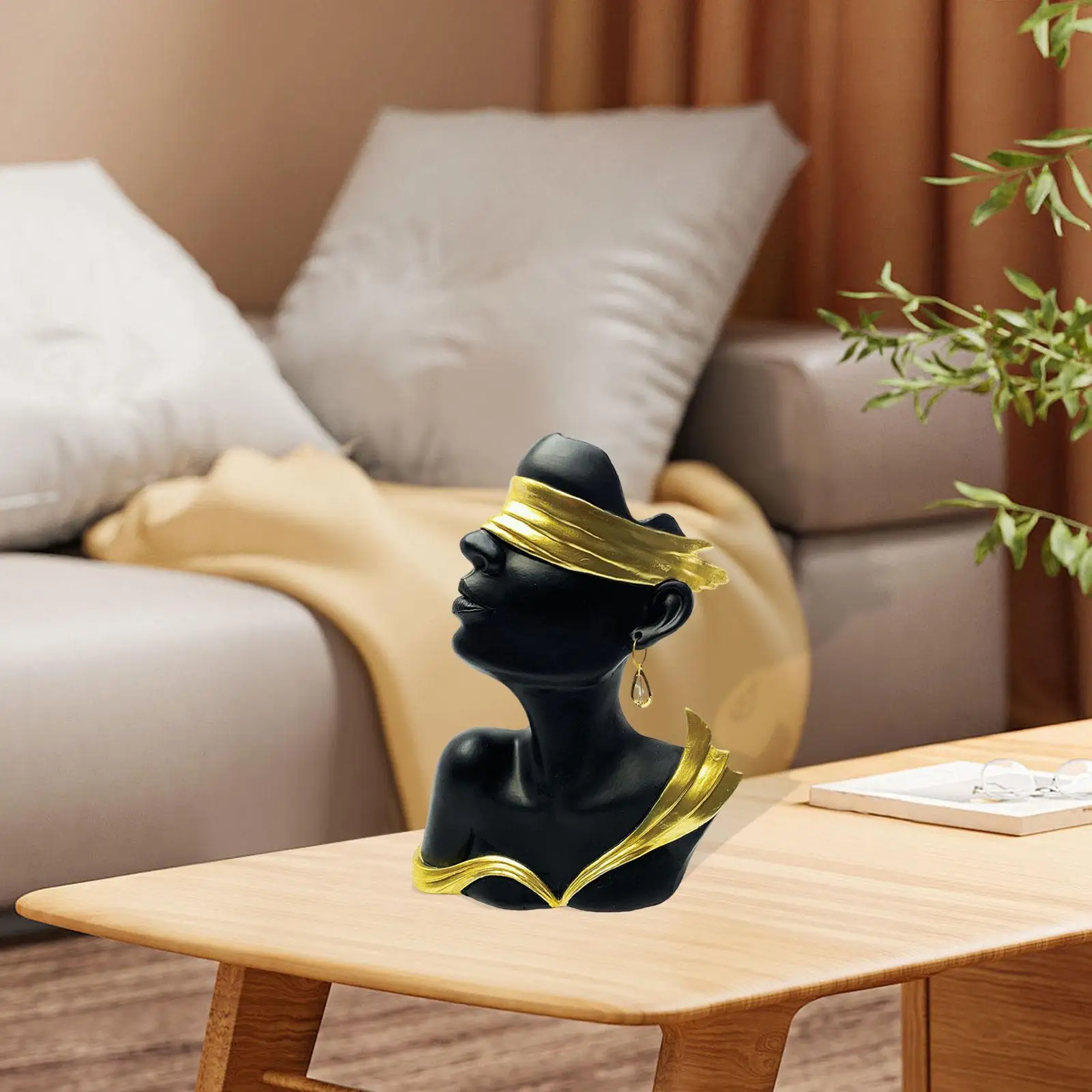 黒色樹脂製モダンバスト像、芸術的な人面彫刻、インテリアデスクや家の装飾用の飾り物