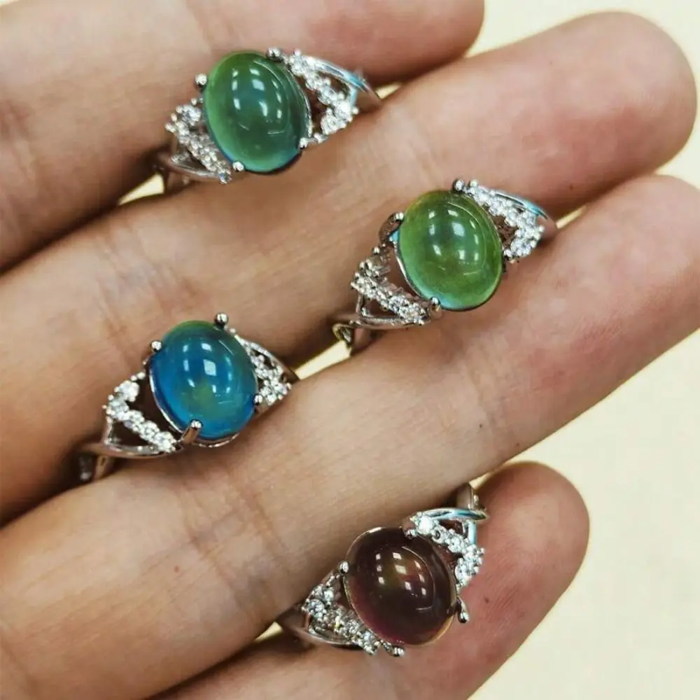 Temperature Control Color Retro Adjustable Mood Rings Oval Moon Stone Changing Color Ring Jewelry Fashion