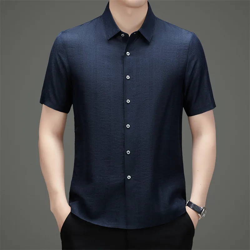 Lyocell&Polyamide Luxury Shirts For Men Short Sleeve Breathable Summer Quality Softness Skin-Friendly Boutique Camisas De Hombre