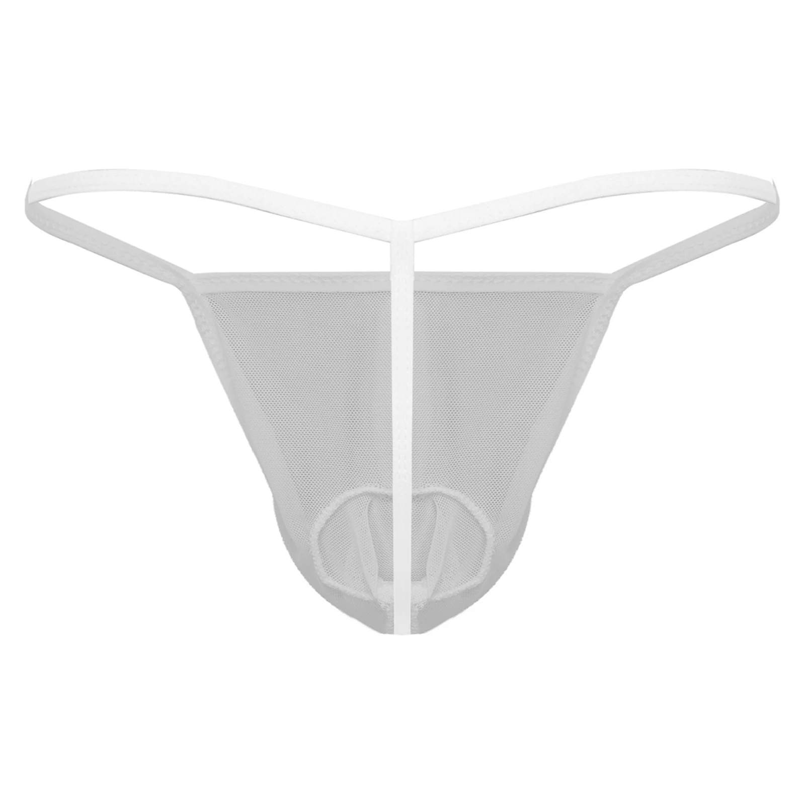 Mens See Through Mesh Thong Underwear Spaghetti Waistband Bulge Pouch with Sheath T-back Briefs Swimwear Nightwear Micro Panties