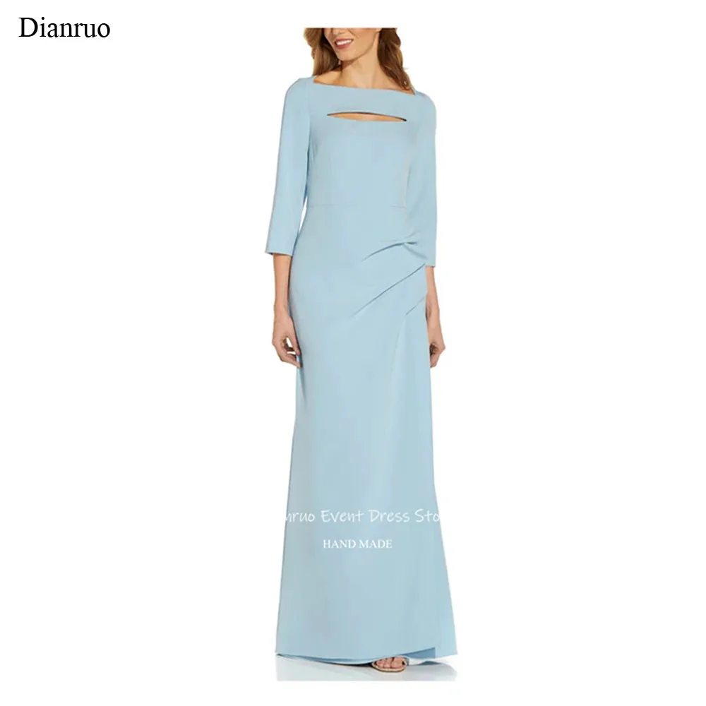 Dianruo ボートネックイブニングドレス 3 クォーター袖 فساتين سهرة カットアウトプリーツ特別な日のガウンカスタマイズ