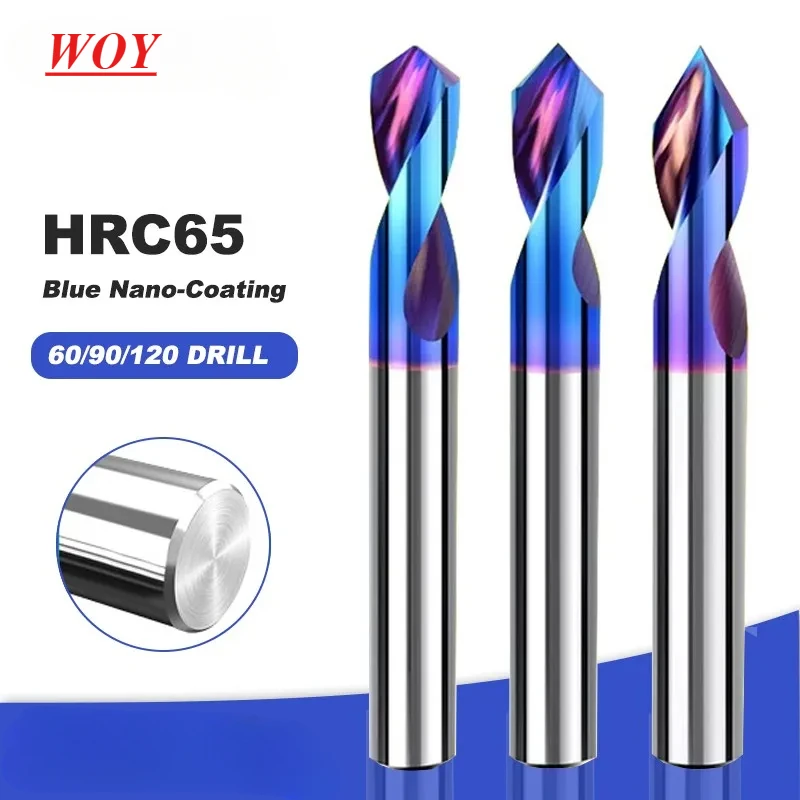 WOY HRC65 Blue Nano-Coating Tungsten Steel Centering Drill 60/90/120 Central Chamfering Cutter CNC Open Pore Position Drill