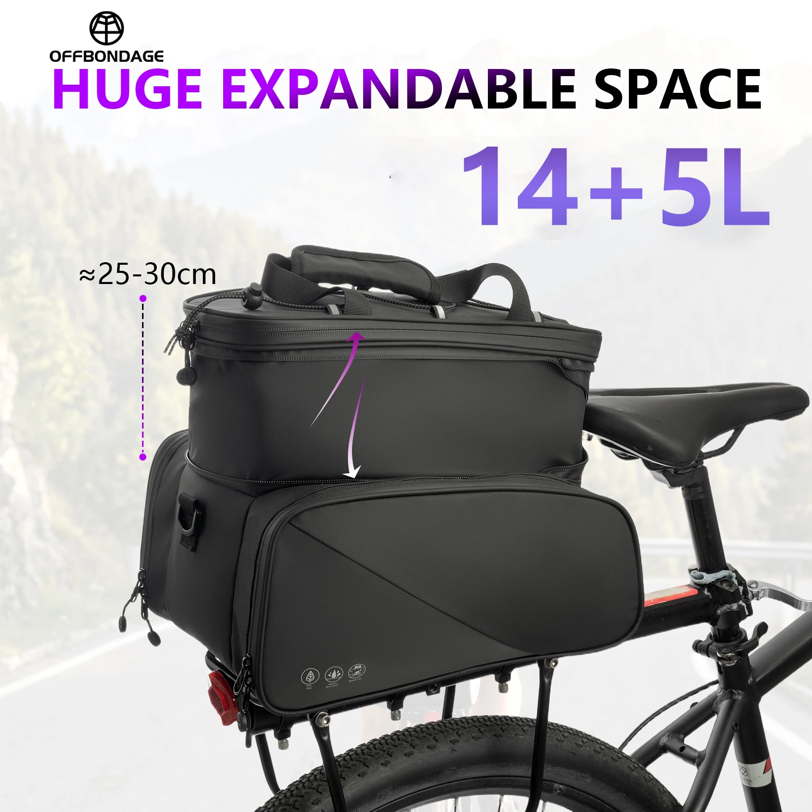 OFFBONDAGE 19L Bicycle Carrier Bag Large Capacity Bike Rear Seat Bag MTB Trunk Pannier Cycling Rack Trunk Tail Bag Travel Bag
