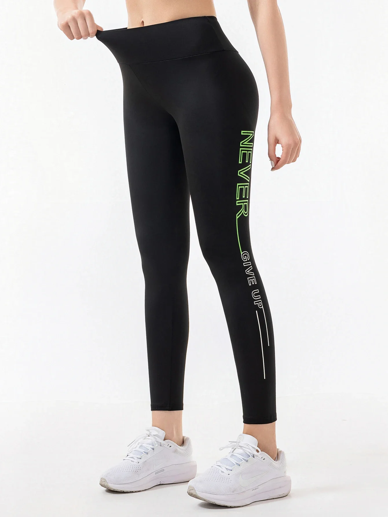 Women's High-Elasticity Fitness Leggings with Lettering, Suitable for Running, Training, and Yoga, with a High-Waisted Butt-Lift