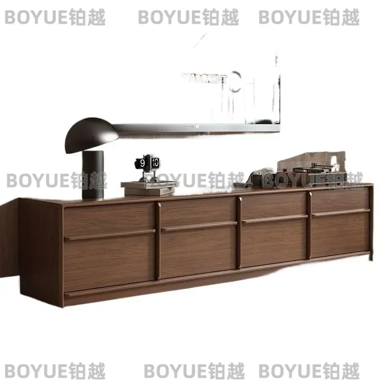 Floor-to-ceiling solid wood TV cabinet, living room home retro bone line TV cabinet, coffee table combination