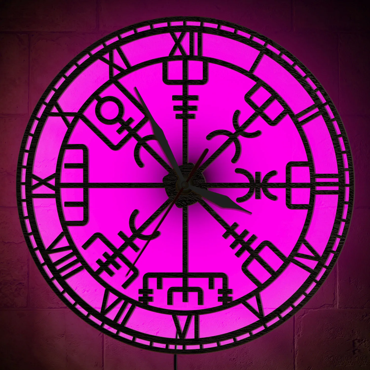 Vegvisir Viking Compass Glowing Night Light Wall Clock Rune Norse Nordic Symbol Illuminated Sign Luminous LED Backlit Wall Clock