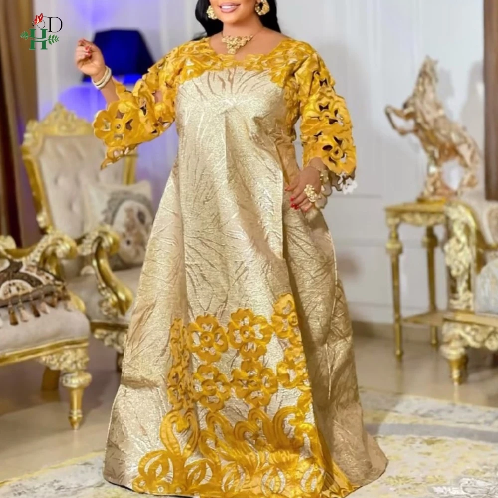Vestidos Africanos para Pareja, Amarillos, Tradicionales, de Bazin Riche, Traje Bordado para Hombre, Vestido Turco para Mujer, Vestido para Fiesta de Bodas