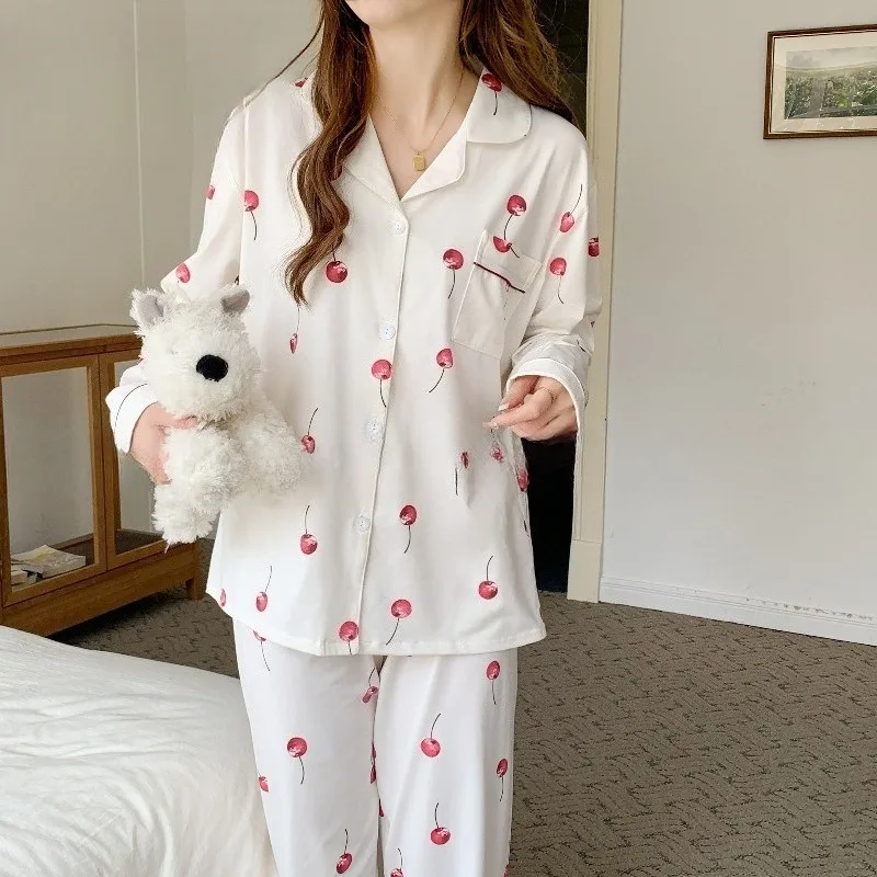 

Cloud Print Cotton Sleepwear Women's Spring Summer Sweet Cute Style Long-sleeved Long Set Can Be Worn Outside Home Clothes