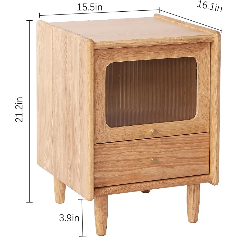 Solid Wood Nightstands, Bedside Table Oak Real Wooden Mid-Century Modern End Table