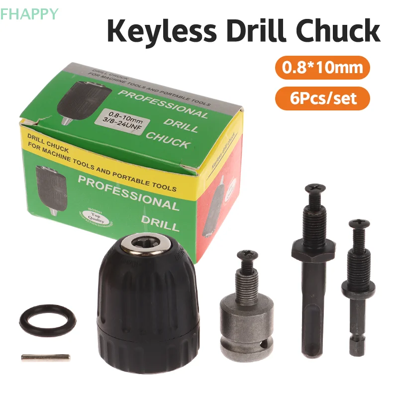 6Pcs 0.8-10mm Keyless Drill Chuck Kit 3/8