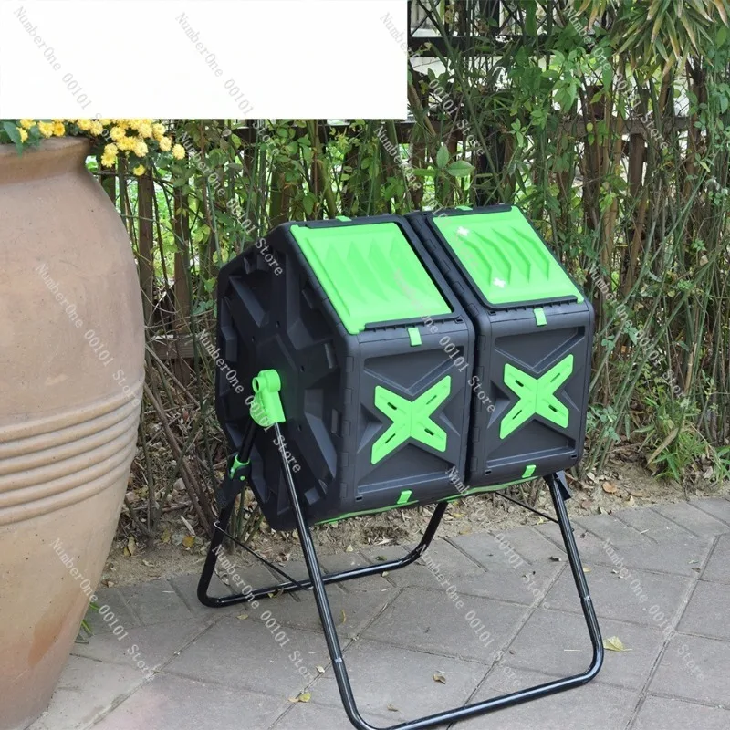 Home Garden Compost Bin American Style Dual Chamber Tumbling Composter Large Capacity Outdoor Fertilizer Maker with Wide Access