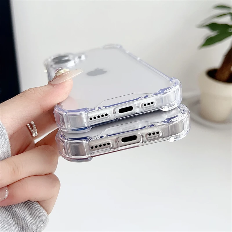 Luxury Transparent Shockproof Armor Case For iPhone 16 15 14 13 12 11 Pro XS Max XR 7 8 Plus Silicone Bumper Hard Acrylic Cover