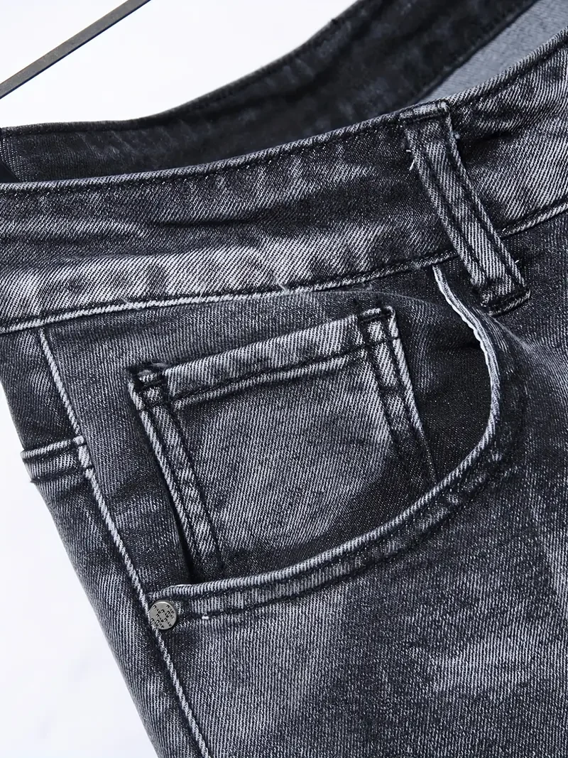 Pantalones vaqueros ajustados para hombre, Jeans informales con agujeros rasgados, elásticos, ropa de calle