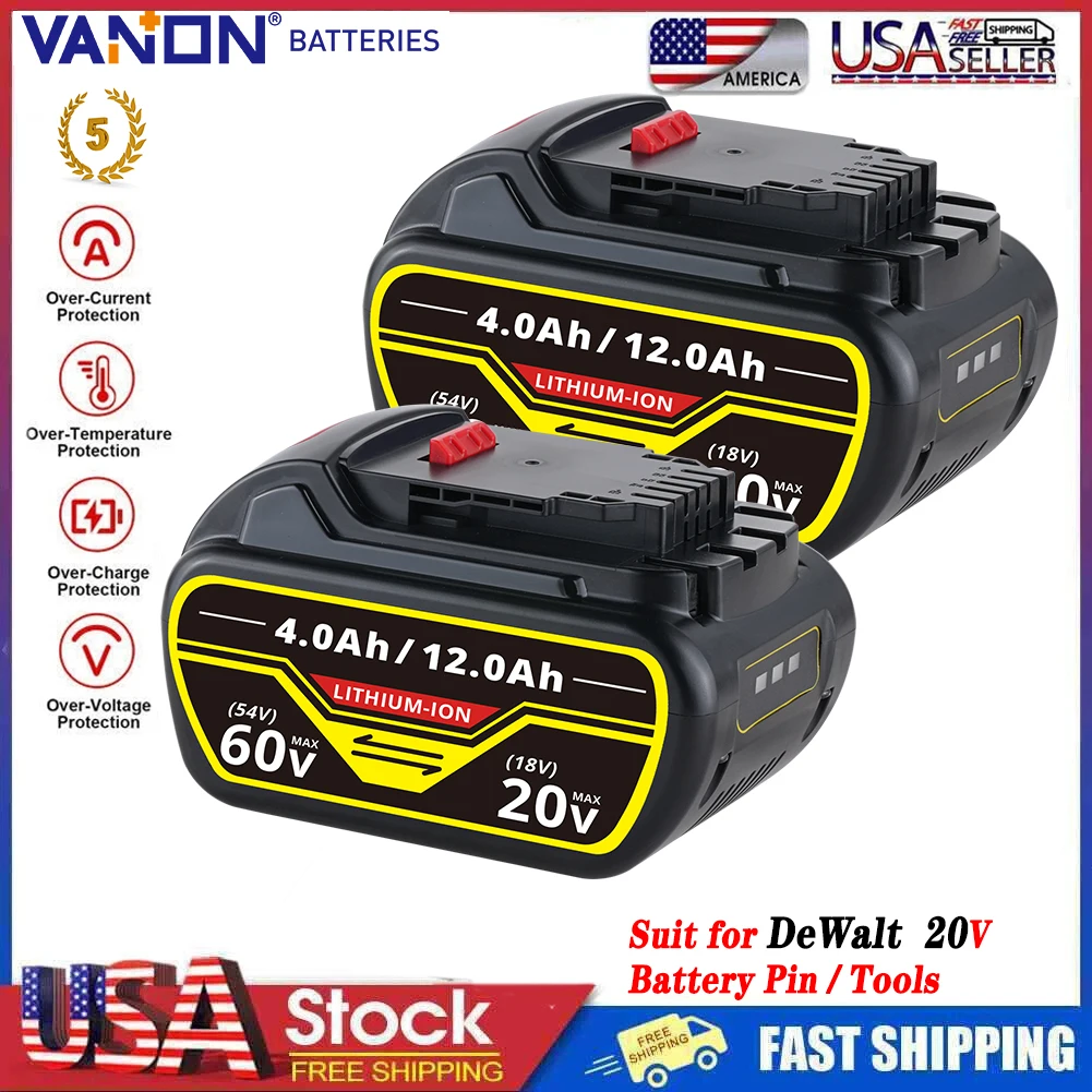 

VANON 2Pcs 12.0Ah DCB606 Replace for DeWalt 20V/60V Battery Pin Compatible with DeWalt Flex-Volt DCB609 DCB612 DCB609-2 Tools