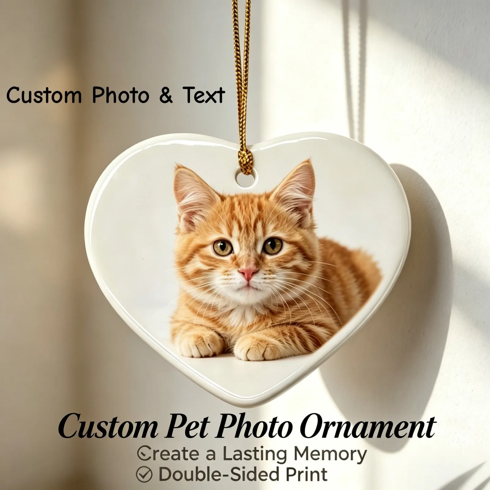 

Pet Memorial Photo Custom Heart Ceramic Ornament Christmas Remembrance Keepsake