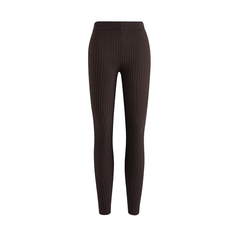 

Solid Elasticity Slim Leggings Autumn/Winter Women High Waist Casual Knitted Trousers Ribbed Soft Thermal Ankle-Length Leggins