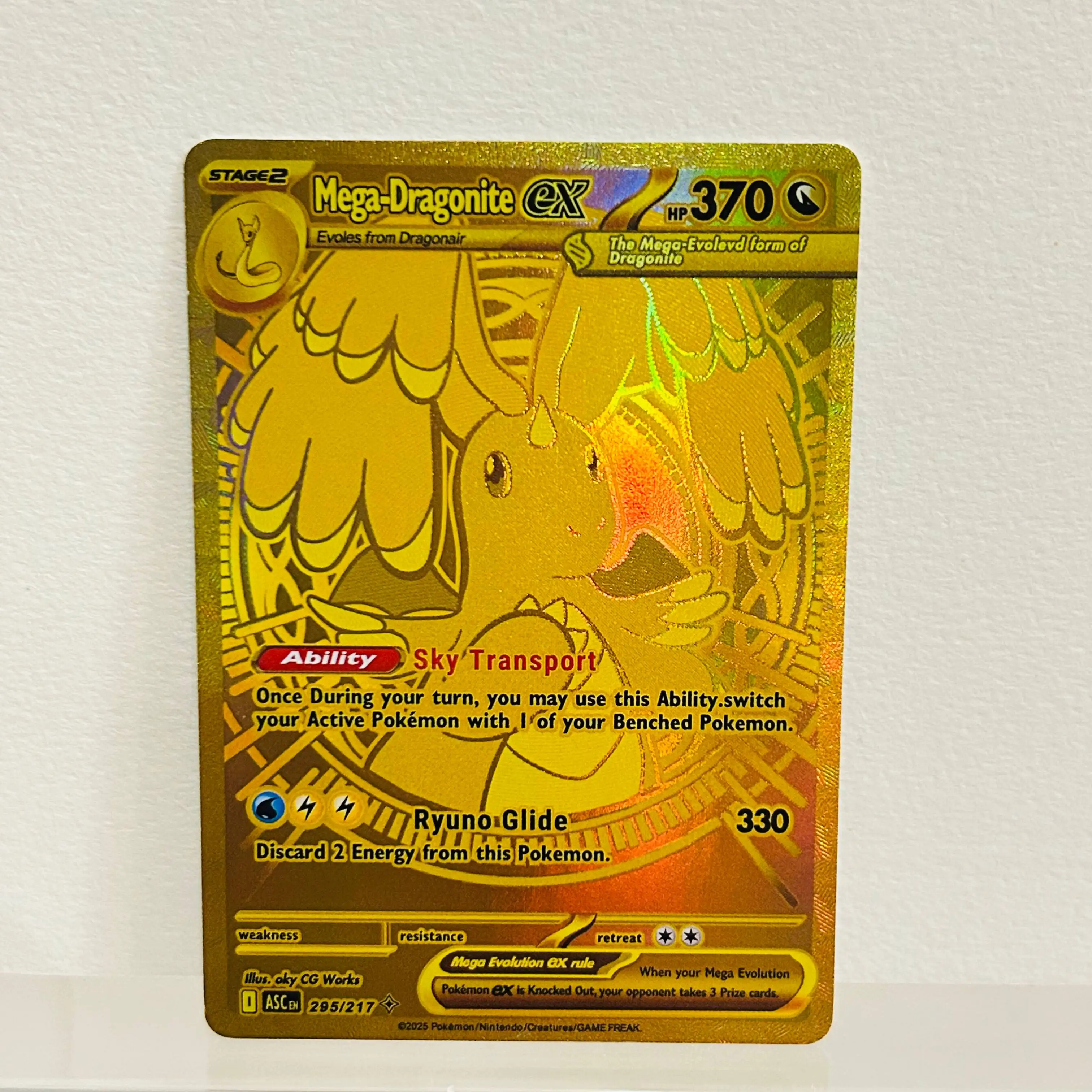 Tarjeta Pokémon Mega Dragonite ex 295/217 en Inglés con Textura Dorada, Tarjeta Coleccionable de Anime Premium DIY