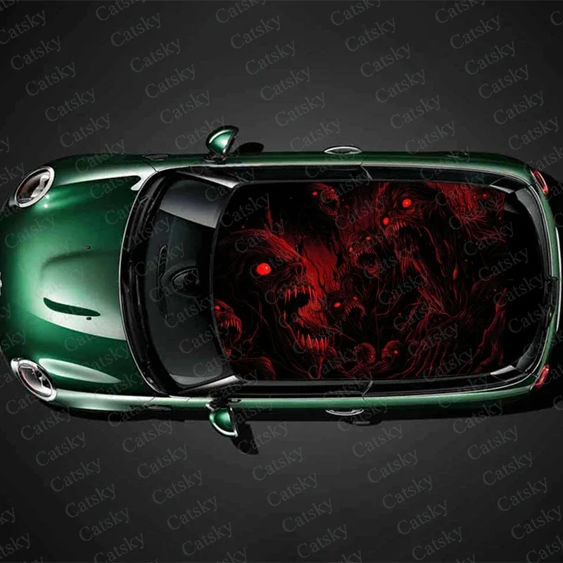 Halloween Nightmare Art Car Roof Sticker Wrap Racing SUV Accessories Packaging Painted PVC Custom Car Graphic Decal