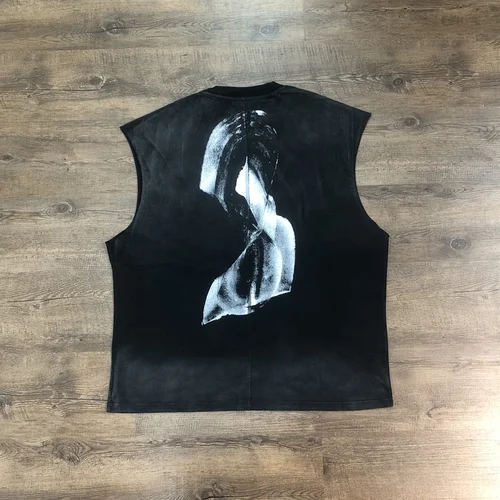 Imagen 2 del producto SAINT OF MICHAEL mejor calidad IMPRESSION OF LOVE ropa Vintage agujero impreso suelto 100% algodón Tops chaleco de gran tamaño para hombres