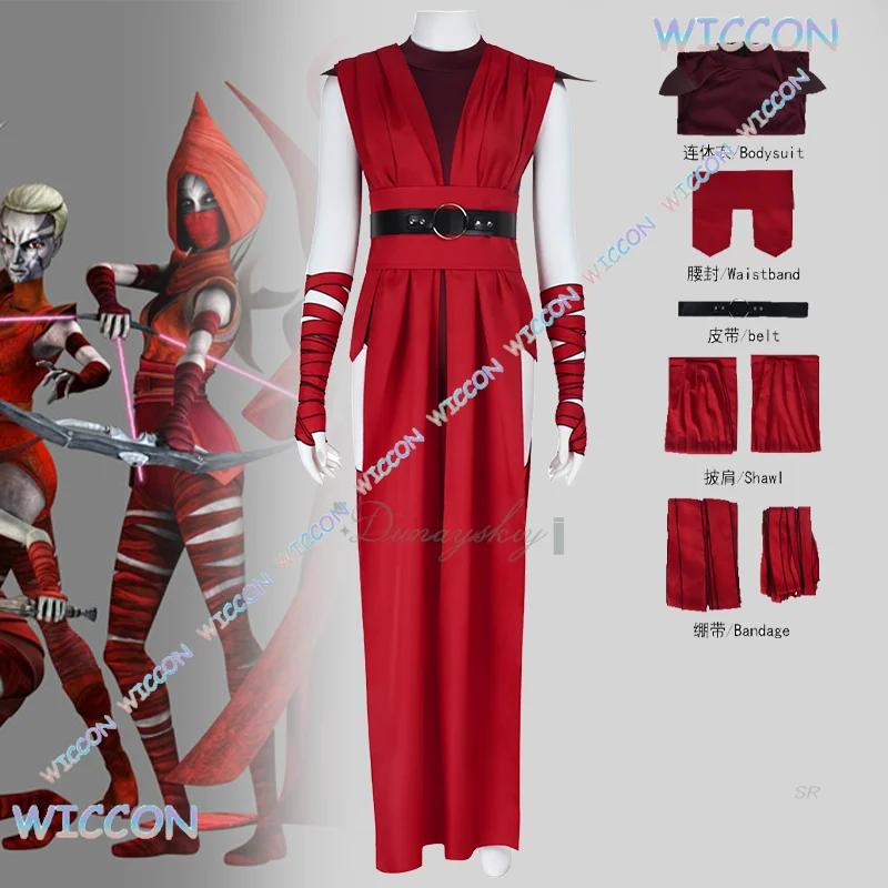 

Cosmic Movie Jedi Nightsister Merrin‌ Cosplay Costume Knight Red Dress Accessories Adult Women Girls Halloween Carnival Party Su
