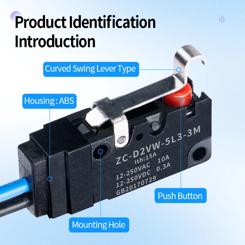 ZHICAN IP67 waterproof micro switch small limit switch 5L1B-1M/5L2A/5L3-3M one open one closed with wire roller button switch